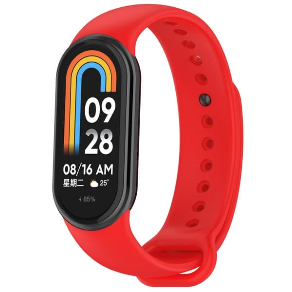 Bizon Strap Watch Dots silikoniranneke Xiaomi Smart Band 9/9 NFC/8:lle, punainen