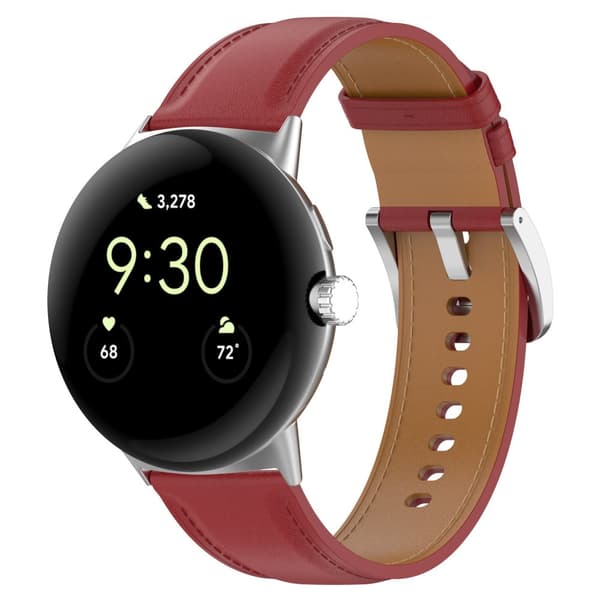 Bizon Strap Watch Casual Læderrem 41 mm til Pixel Watch 3/Watch 2/Watch 1, Bordeauxrød