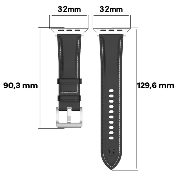 Bizon Strap Watch Casual Læderrem til Apple Watch 38/40/41mm/S10 42mm, Sort