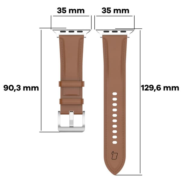 Bizon Strap Watch Casual Läderarmband för Apple Watch 44/45/46/49mm, Ljusbrun
