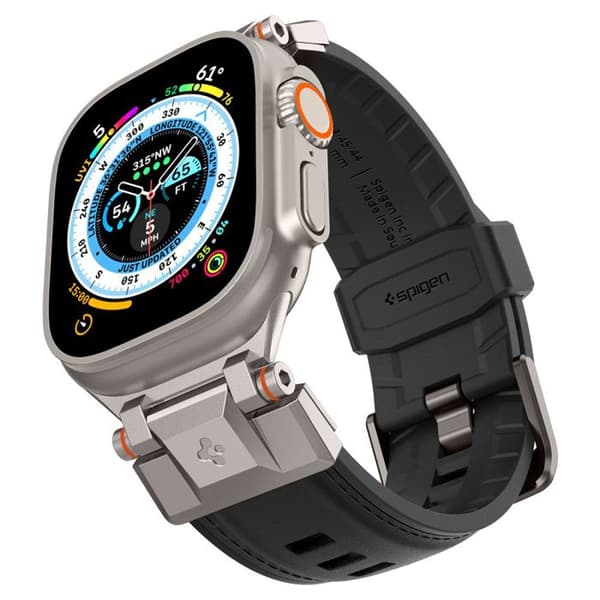Rem för Apple Watch 1/2/3/4/5/6/7/8/9/SE/SE 2/Ultra/Ultra 2 (42/44/45/49mm) DuraPro Armor PU SPIGEN Svart