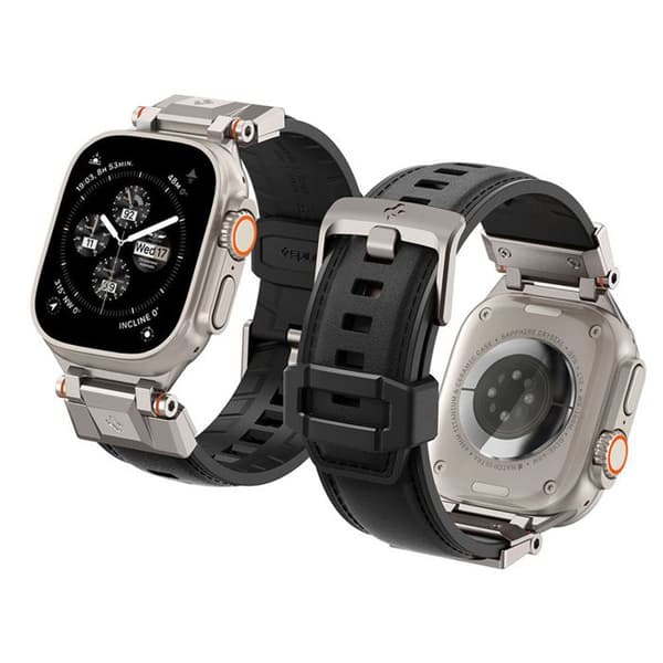 Rem för Apple Watch 1/2/3/4/5/6/7/8/9/SE/SE 2/Ultra/Ultra 2 (42/44/45/49mm) DuraPro Armor PU SPIGEN Svart