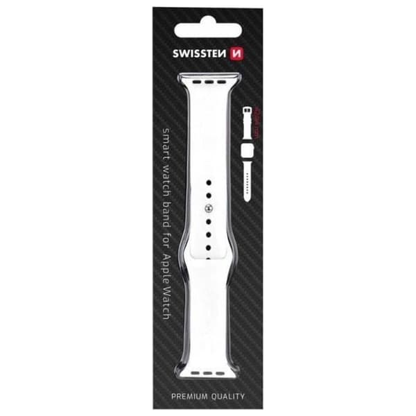 Swissten silikonrem, kompatibel med Apple Watch 42 och 44 mm - Vit