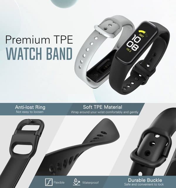 Moko 2-pack band kompatibla med Samsung Galaxy Fit 2, justerbar TPE ersättningsurrem, svart/grå