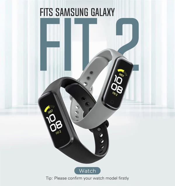 Moko 2-pack band kompatibla med Samsung Galaxy Fit 2, justerbar TPE ersättningsurrem, svart/grå