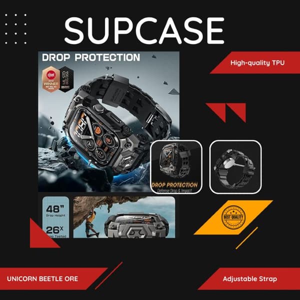 Coque för Apple Watch 10 46mm + Armband - Supcase Unicorn Beetle Ore Pro Version - Svart