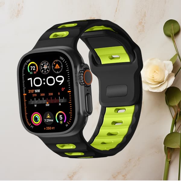 INF Stilig silikonrem for Apple Watch 42/44/45/46/49mm Svart + Grønn