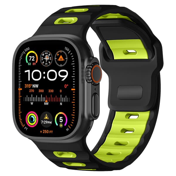 INF Stilig silikonrem for Apple Watch 42/44/45/46/49mm Svart + Grønn