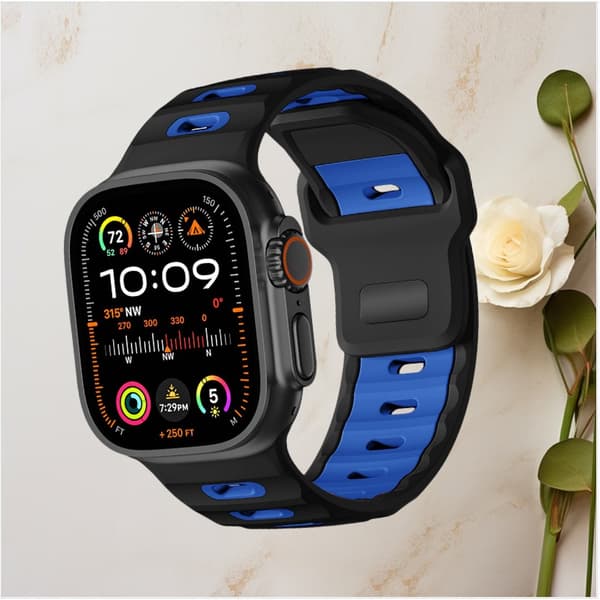 INF Stilig silikonrem for Apple Watch 42/44/45/46/49mm Svart + blå