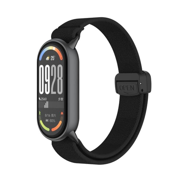 INF Magnetisk stängning flätat elastiskt armband för Xiaomi 10/9/8-serien - med metalländar Svart