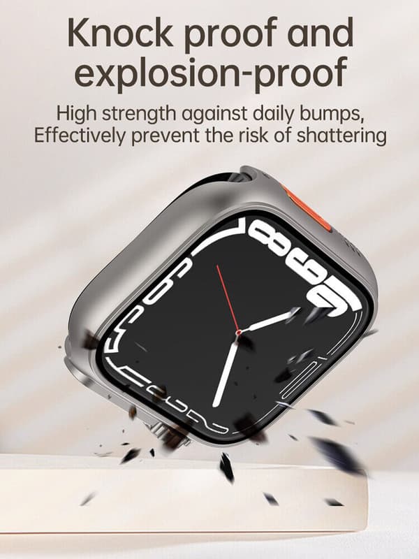 Kellon kotelo näytönsuojalla HopeaApple Watch S8 / Ultra 7 / Ultra 6 44 mm