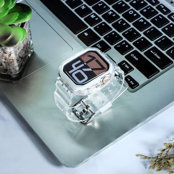 INF Silikonsportarmband för Apple Watch Series 9/10, 46mm, Transparent Svart