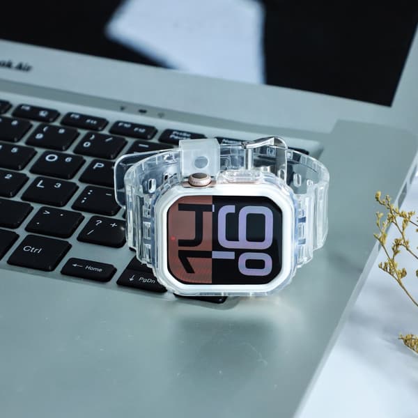 INF Silikonsportarmband för Apple Watch Series 9/10, 46mm, Transparent Svart