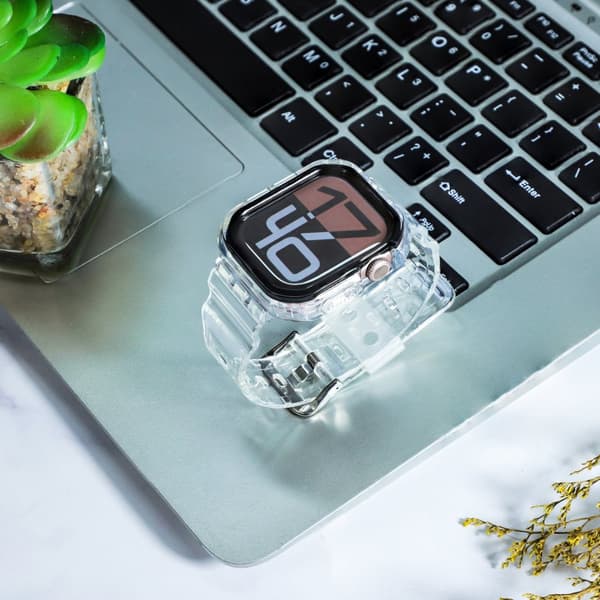 INF Silikonsportarmband för Apple Watch Series 9/10, 46mm, Transparent Svart