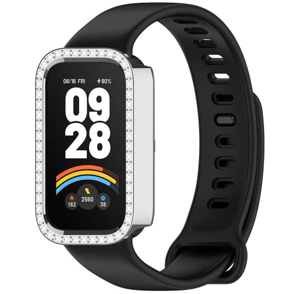 INF Redmi Band 3 skyddsfodral, Xiaomi Band 9 Active fodral, elektropläterat silver med strass