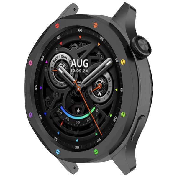 Svart regnbågsfärgad ring för Xiaomi Mi Watch S4/S3 - Rostfritt stål med skärmskydd i härdat glas