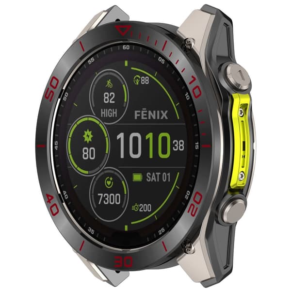 INF Garmin Tactix 8 Solar Bezel: Sort & Rød Stål Opgradering