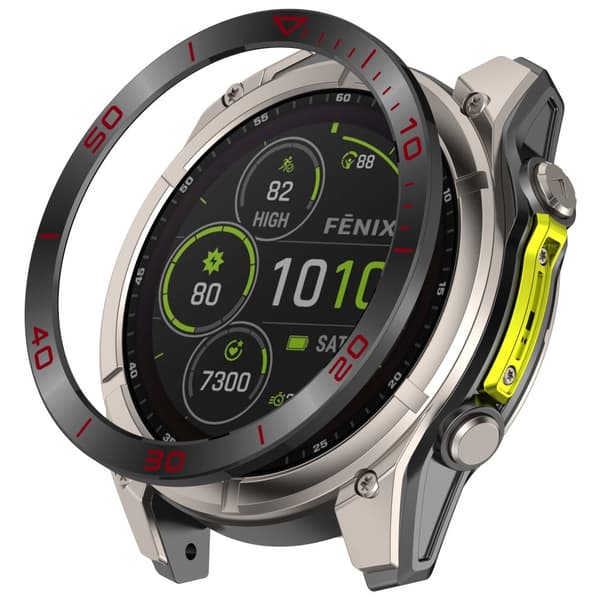 INF Garmin Tactix 8 Solar Bezel: Sort & Rød Stål Opgradering