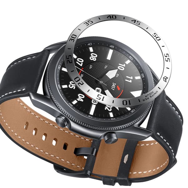 INF Sølv Bezel Ring til 45mm Galaxy Watch3 - Sort Indskrift