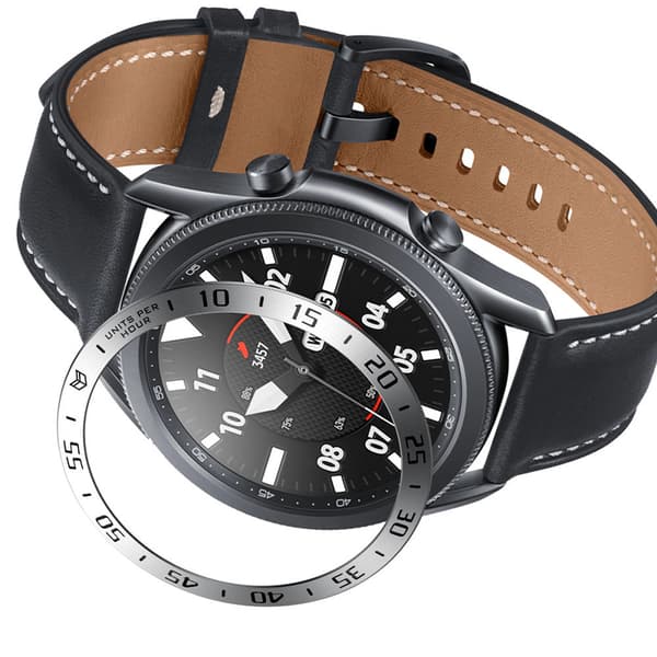 INF Sølv Bezel Ring til 45mm Galaxy Watch3 - Sort Indskrift