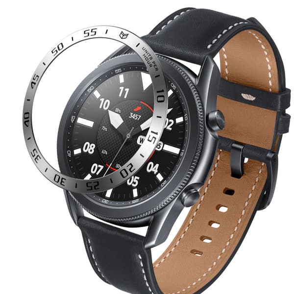 INF Sølv Bezel Ring til 45mm Galaxy Watch3 - Sort Indskrift