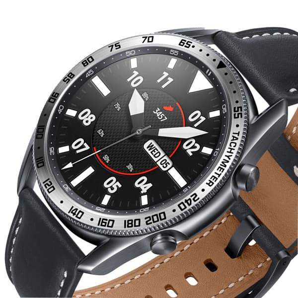 INF Hopeinen kehysrengas 45 mm Galaxy Watch 3 -kelloon - Musta teksti