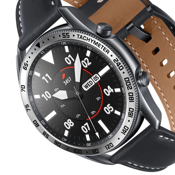 INF Hopeinen kehysrengas 45 mm Galaxy Watch 3 -kelloon - Musta teksti