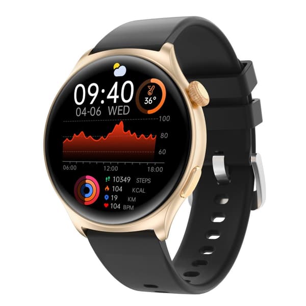 INF MX16 Smartwatch: 1.43" HD-skärm, Bluetooth-samtal Svart guld