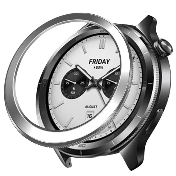 INF Tyylikäs PC-kehys Xiaomi Watch S4 -kellolle - 4,7 cm Hopea