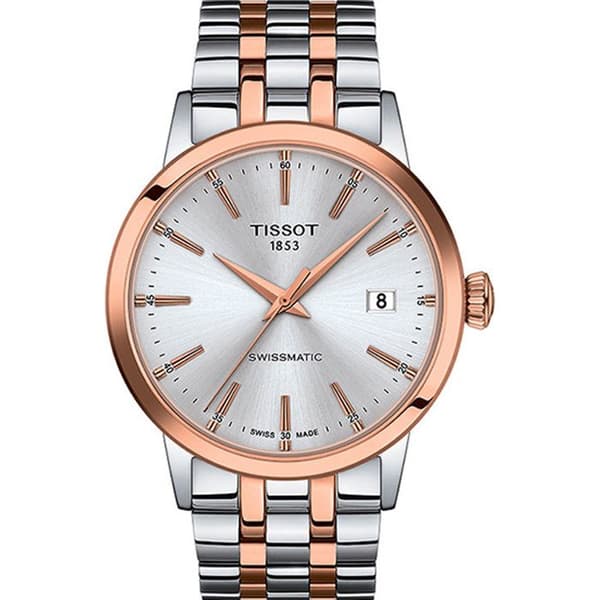 Tissot klocka Classic Dream Swissmatic 42mm silver automatisk med rosa guld PVD finish T129.