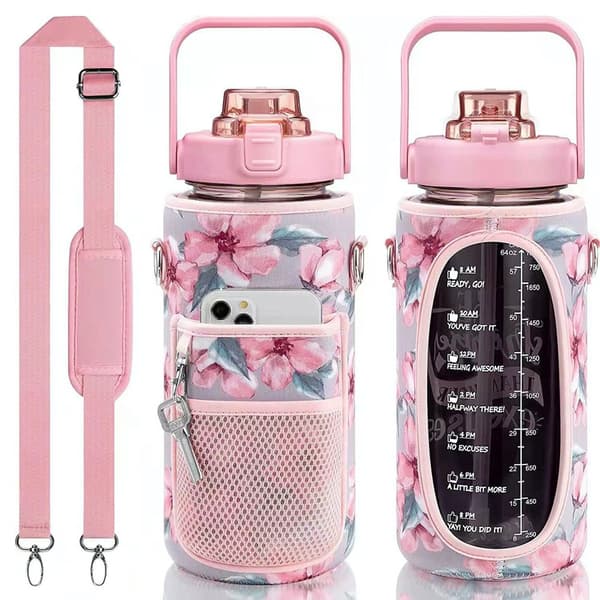 Hälsosam Hydration: Upptäck Vår 2L Vattenflaska med Isolerad Sleeve Rosa Flower
