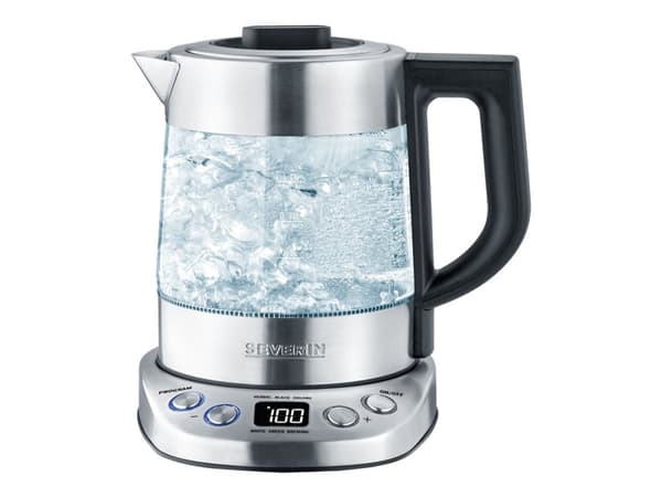 Severin WK 3473, 1 L, 2200 W, Ruostumaton teräs, Läpinäkyvä, Lasi, Ruostumaton teräs, Säädettävä termostaatti, Veden tason ilmaisin