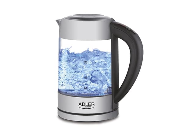 Adler AD 1247, 1,7 l, 2200 W, Hasselnøtt, Rustfritt stål, Gjennomsiktig, Glass, Vannivåindikator, Overopphetingsbeskyttelse