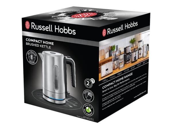 Russell Hobbs Compact Home 24190-70 - Vattenkokare - 0.8 liter - 2.2 kW - borstat stål/svart