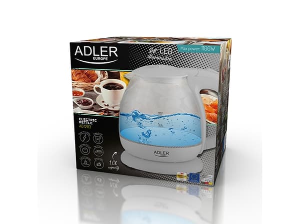 Adler AD 1283G, 1 l, 900 W, Grå, Glass, Vannivåindikator
