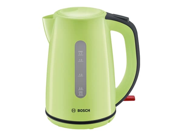 Bosch TWK7506, 1,7 L, 2200 W, Musta, Vihreä, Veden tason ilmaisin, Ylikuumenemissuoja, Johdoton