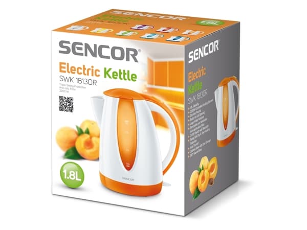 Sencor SWK 1813OR, 1,8 l, 2000 W, Oransje, Plast, Vannivåindikator, Overopphetingsbeskyttelse
