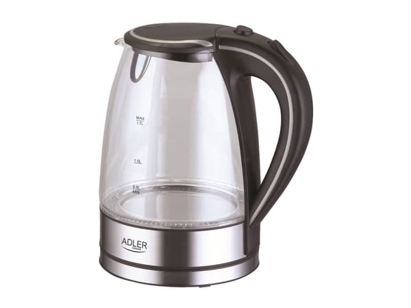 Adler AD 1225, 1,7 l, 2000 W, Sort, Rustfritt stål, Gjennomsiktig, Plast, Vannivåindikator, Trådløs