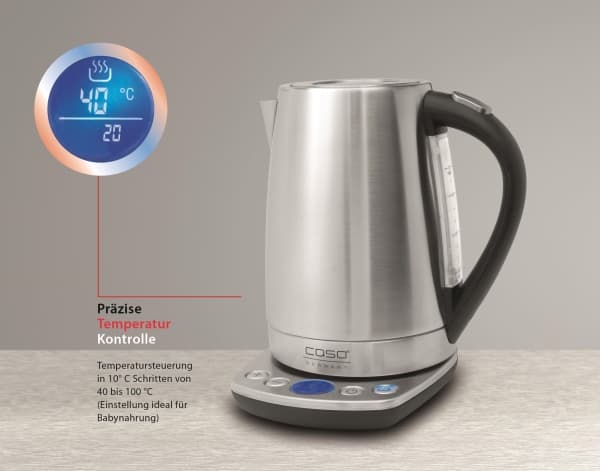 Caso WK 2200, 1,7 l, 2200 W, Sort, Rustfritt stål, Rustfritt stål, Vannivåindikator, Funksjon til å holde varmen