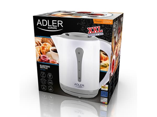 Adler AD 1244, 2,5 l, 2200 W, Vit, Plast, Vattennivå indikator