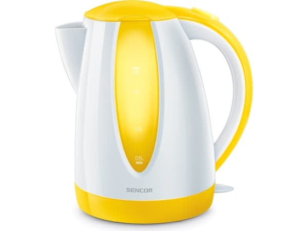 Sencor SWK 1816YL, 1,8 l, 2000 W, Vit, Gul, Plast, Vattennivå indikator, Överhettningsskydd