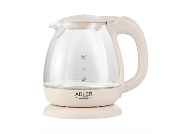 Adler AD 1283C, 1 l, 900 W, Krem, Glass, Vannivåindikator, Trådløs