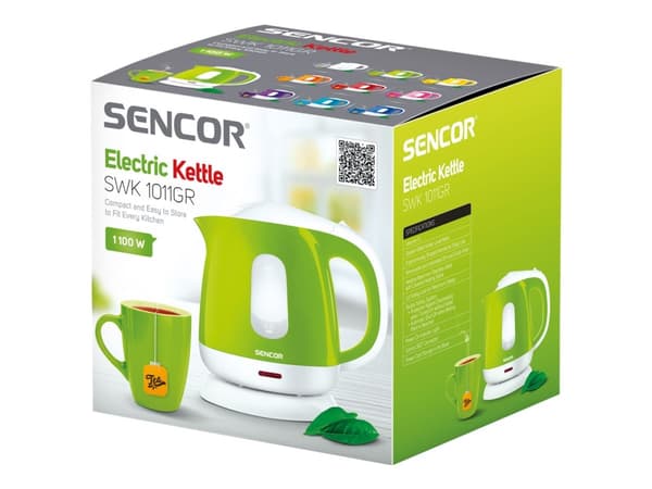 Sencor SWK 1011GR, 1 L, 1100 W, Vihreä, Muovi, Ruostumaton teräs, Säädettävä termostaatti, Veden tason ilmaisin