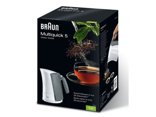 Braun WK 500, 1,6 L, 3000 W, Valkoinen, Veden tason ilmaisin, Ylikuumenemissuoja, Johdoton