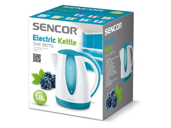 Sencor SWK 1817TQ, 1,8 l, 2000 W, Blå, Hvit, Plast, Vannivåindikator, Overopphetingsbeskyttelse