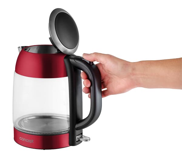Concept RK4081, 1,7 L, 2200 W, Musta, Punainen, Ruostumaton teräs, Läpinäkyvä, Lasi, Ruostumaton teräs, Ylikuumenemissuoja, Johdoton