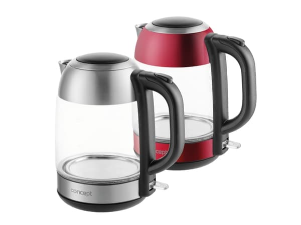 Concept RK4081, 1,7 L, 2200 W, Musta, Punainen, Ruostumaton teräs, Läpinäkyvä, Lasi, Ruostumaton teräs, Ylikuumenemissuoja, Johdoton