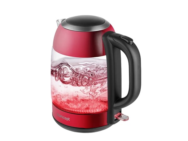 Concept RK4081, 1,7 L, 2200 W, Musta, Punainen, Ruostumaton teräs, Läpinäkyvä, Lasi, Ruostumaton teräs, Ylikuumenemissuoja, Johdoton