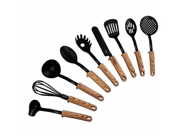 Stoneline Back To Nature 17898 Kitchen utensil set, 9 pc(s), Dishwasher proof, Black/ Wooden Look