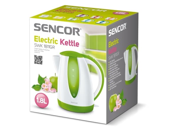 Sencor SWK1811GR, 1,8 l, 2000 W, Grønn, Plast, Vannivåindikator, Overopphetingsbeskyttelse